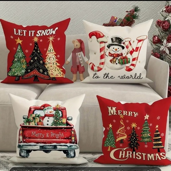 NEW! Christmas Decor Pillow Covers 18 x18 Inches Set of 4 Snowman Christmas Tree - Picture 2 of 6